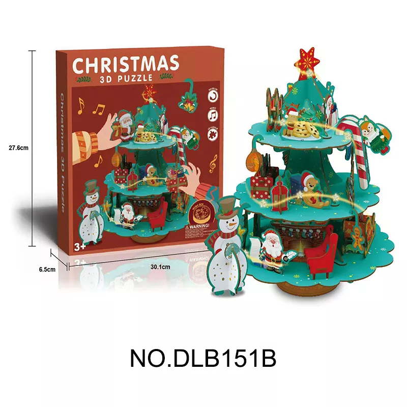 DLB151B DIY 3D Puzzle Science Experiment KitChristmas Tree (Rotating Music Movement + Light Strip) , Hard Cardboard